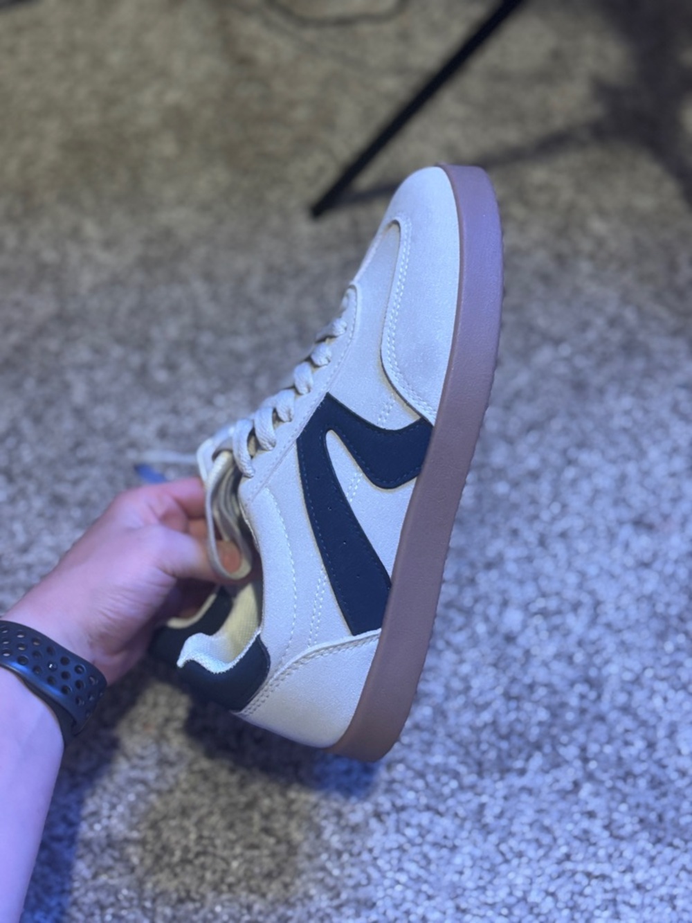 Womens Casual Cream Sneakers with Black Accent and Gum Sole
